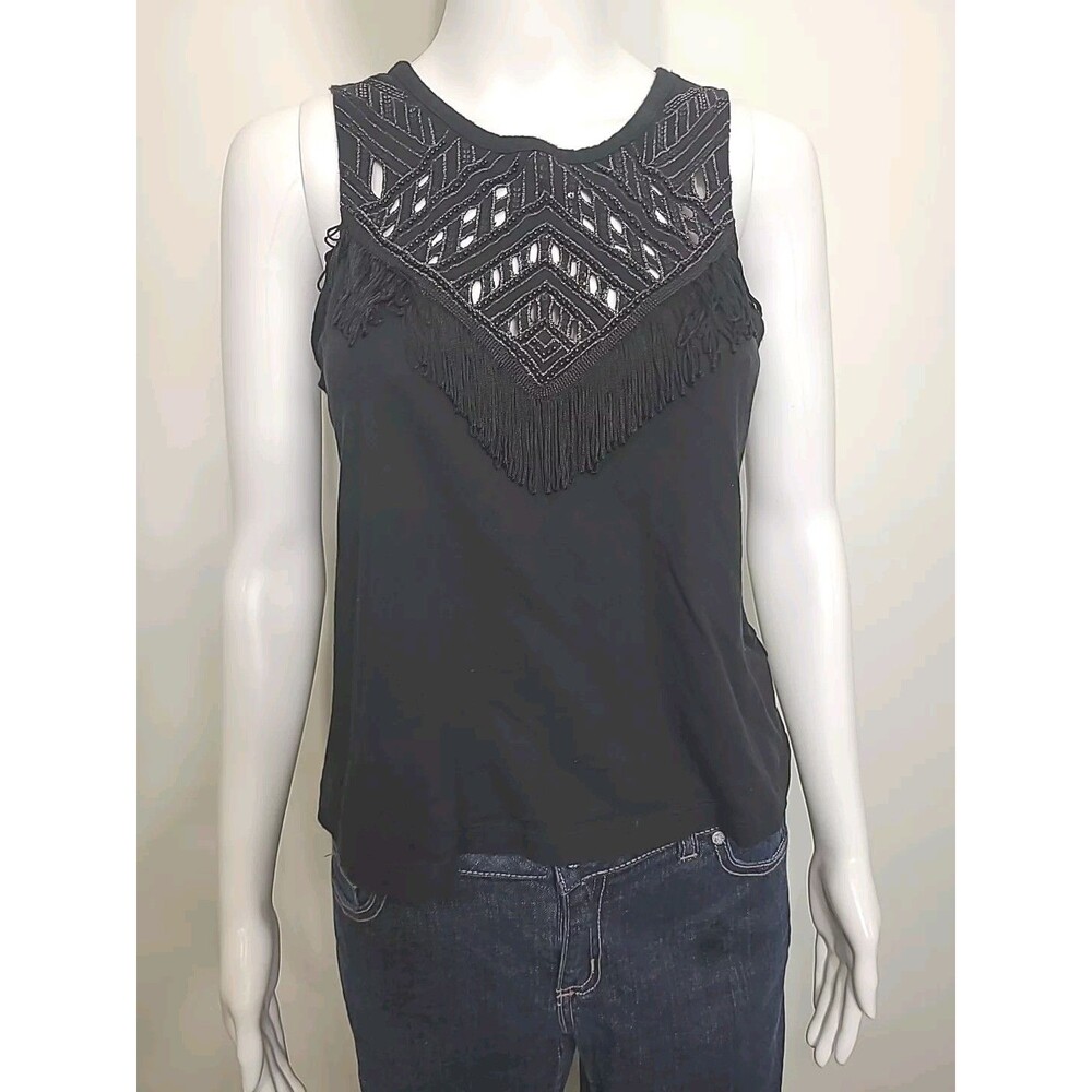 Express Top Womens Size Small Black Sleeveless Metallic Fringe Beaded Detail
